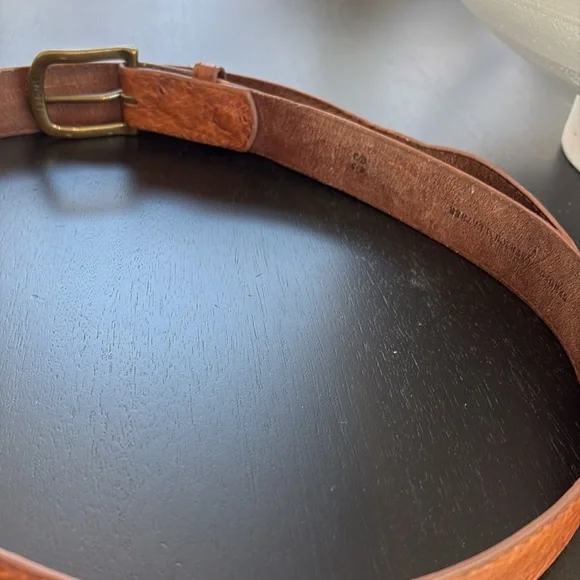 Tecovas ostrich Brown Leather Belt with Brass Buckle - Picture 14 of 16